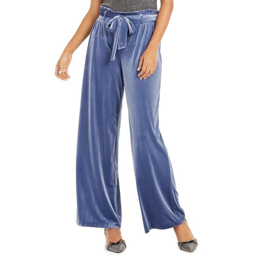 INC Women's Velvet Wide-Leg Paperbag Pants Navy Size Large